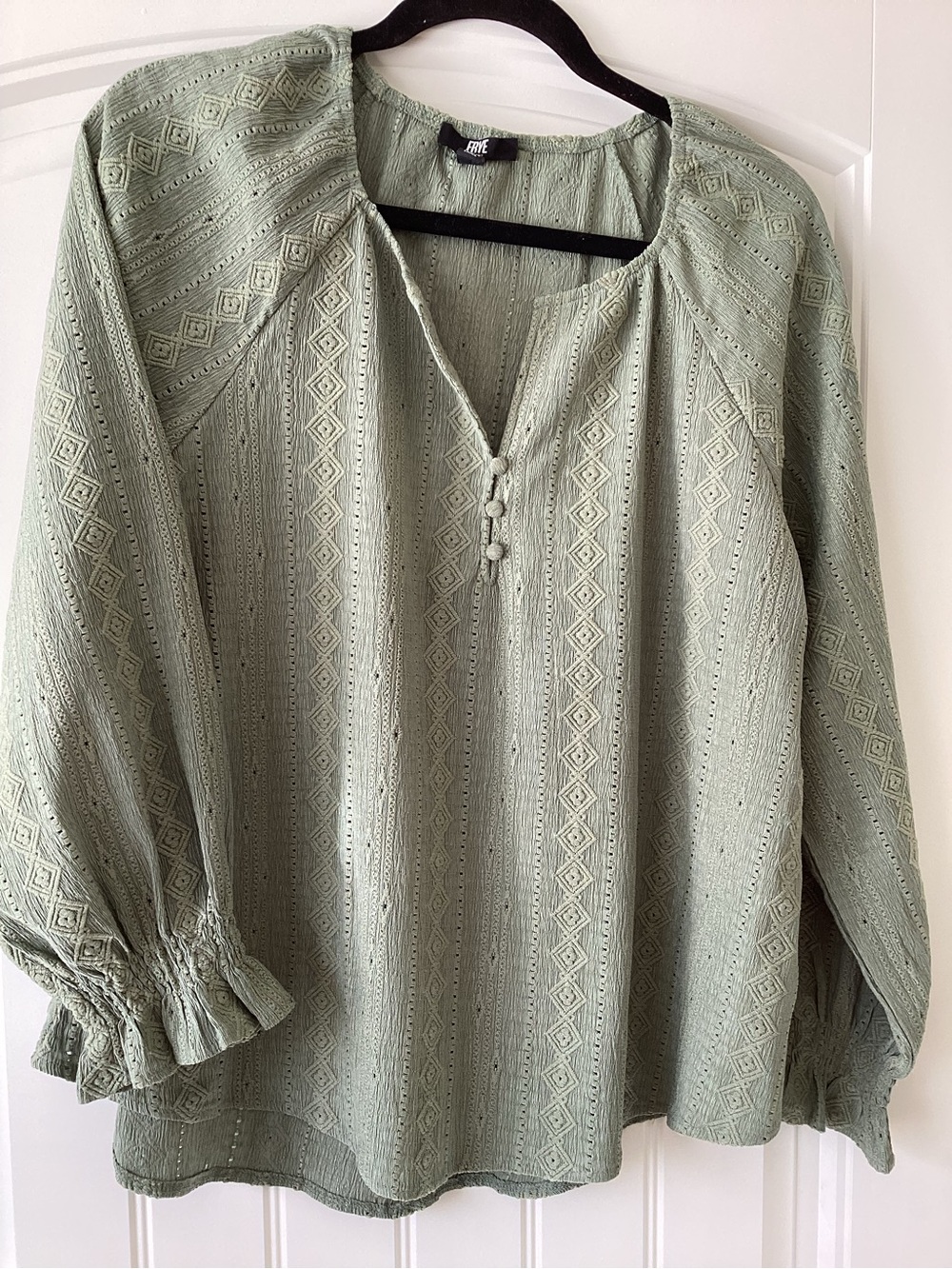 Frye Sage Green Eyelet Peasant renaissance Style Blouse